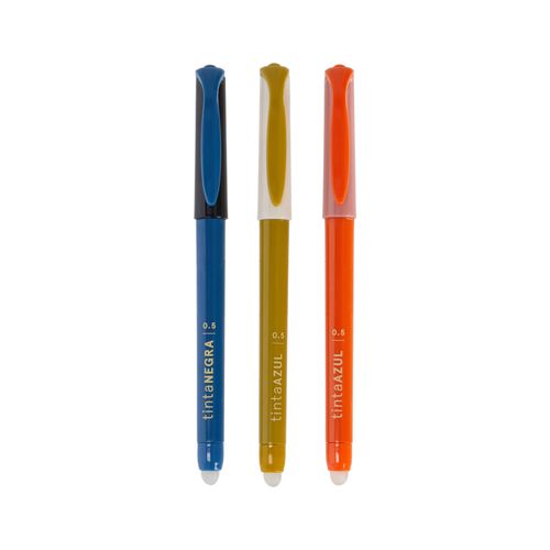 Set 3 Lapiceros Gel de Tinta Borrable Azul y Negro
