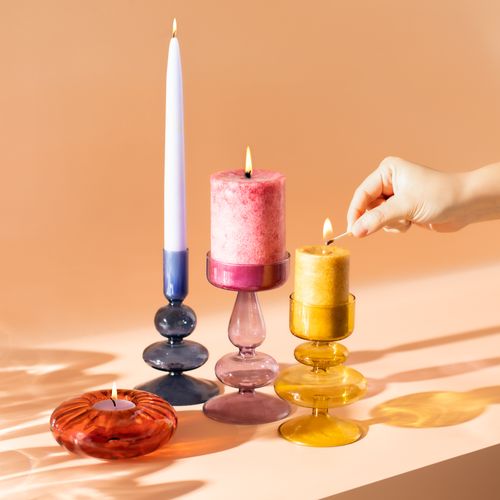 Portavela tealight redondo de vidrio