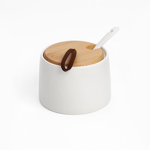Mermeladero con cuchara de porcelana