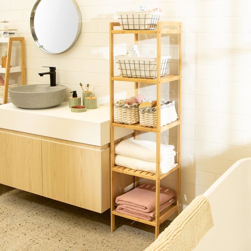 Repisa Alta 5 bandejas MDF y Madera Bambú