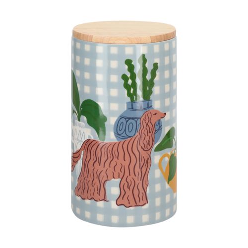 Frasco con Diseño y Tapa Bambu de Cerámica