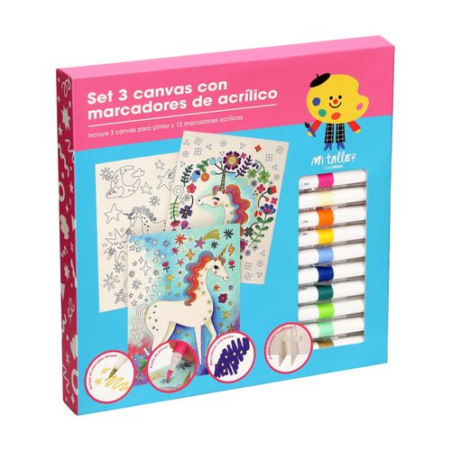 Set 3 Telar Canvas con Marcadores de Acrílico