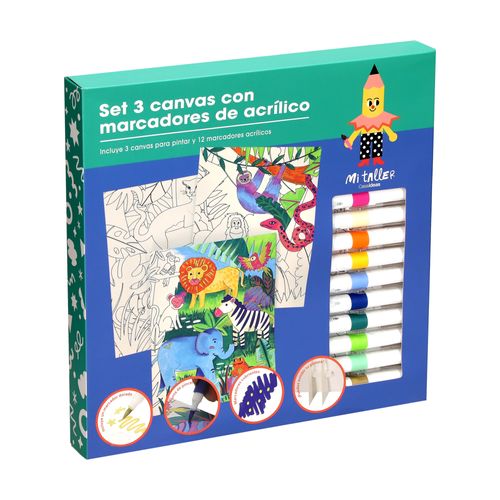 Set 3 Telar Canvas con Marcadores de Acrílico