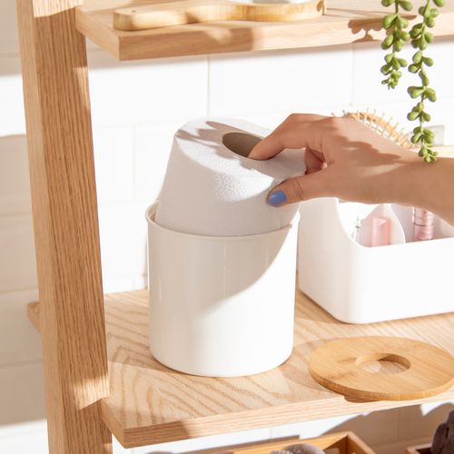 Porta rollos de papel de bambu y plastico